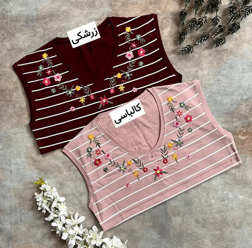 تاپ مدل ماهنیل نخ پنبه گلدوزی