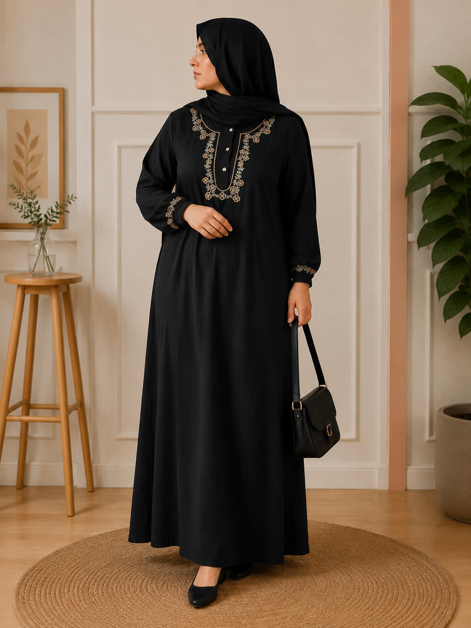 پیراهن مانتویی مدل اربعین نخی گلدوزی شده