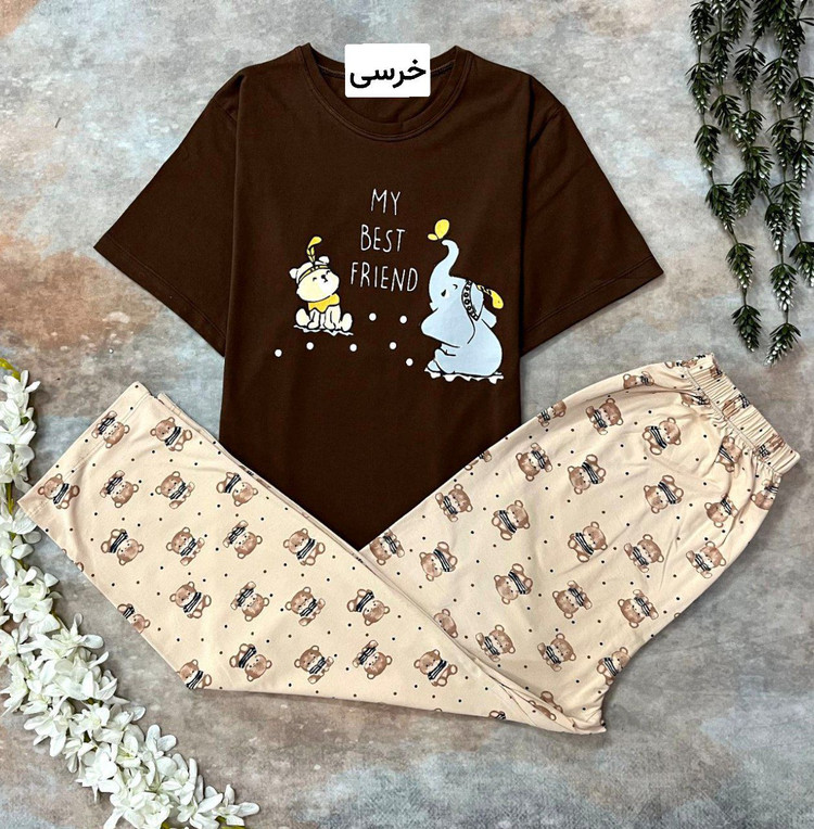 ست تیشرت و شلوار مدل عروسکی نخ پنبه چاپی