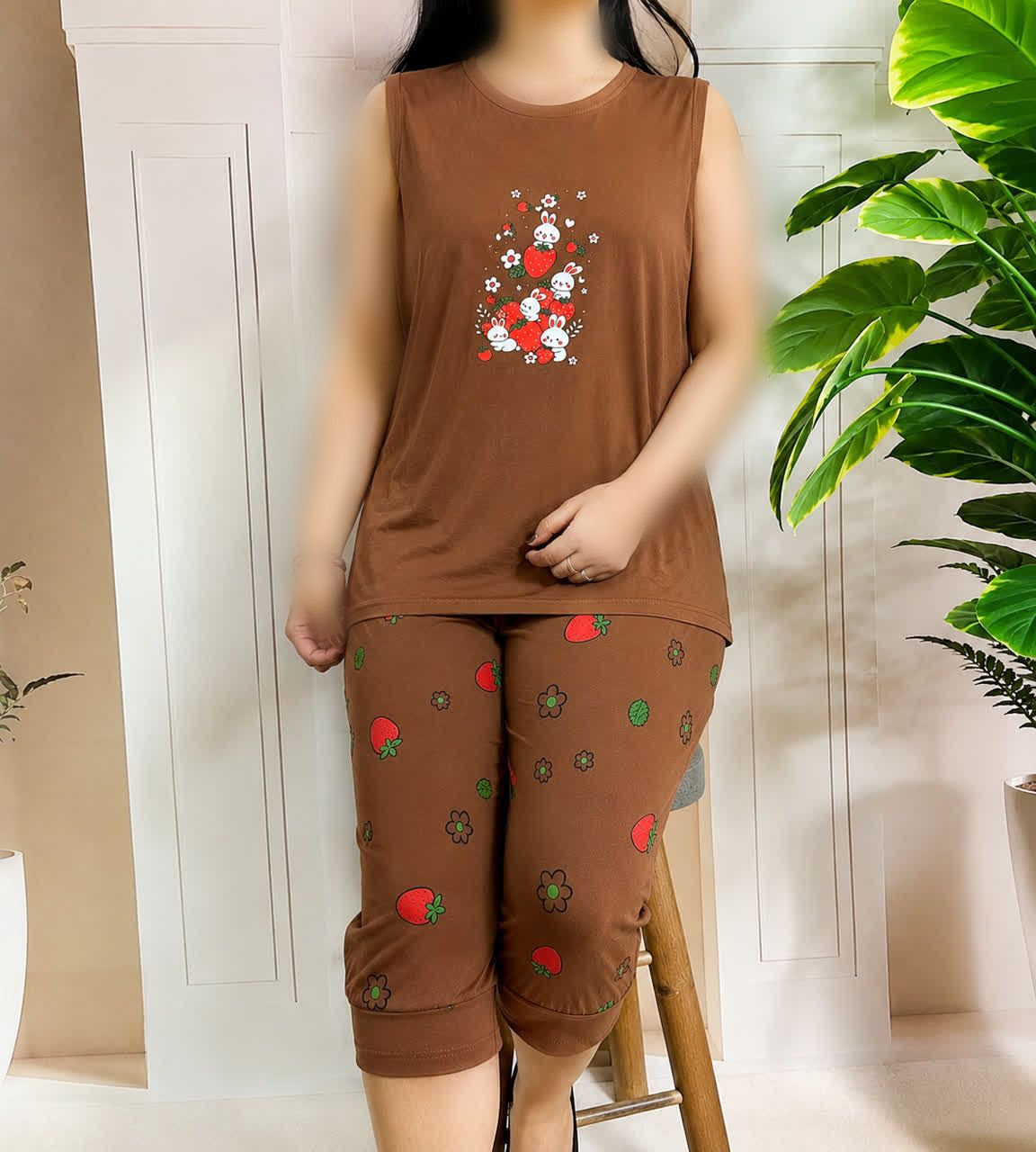 ست تاپ و شلوارک مدل عروسکی نخ پنبه چاپی