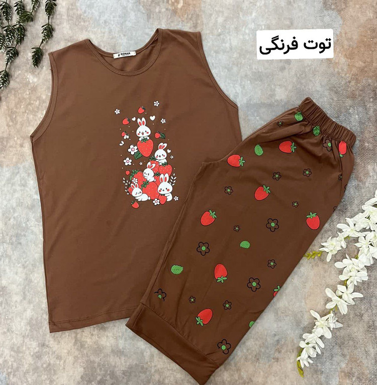 ست تاپ و شلوارک مدل عروسکی نخ پنبه چاپی