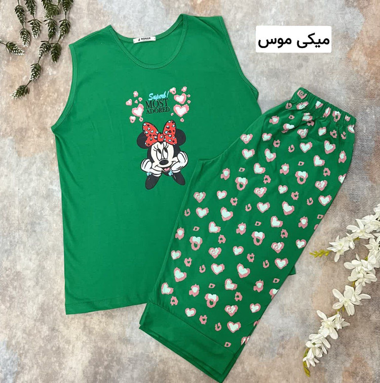 ست تاپ و شلوارک مدل عروسکی نخ پنبه چاپی