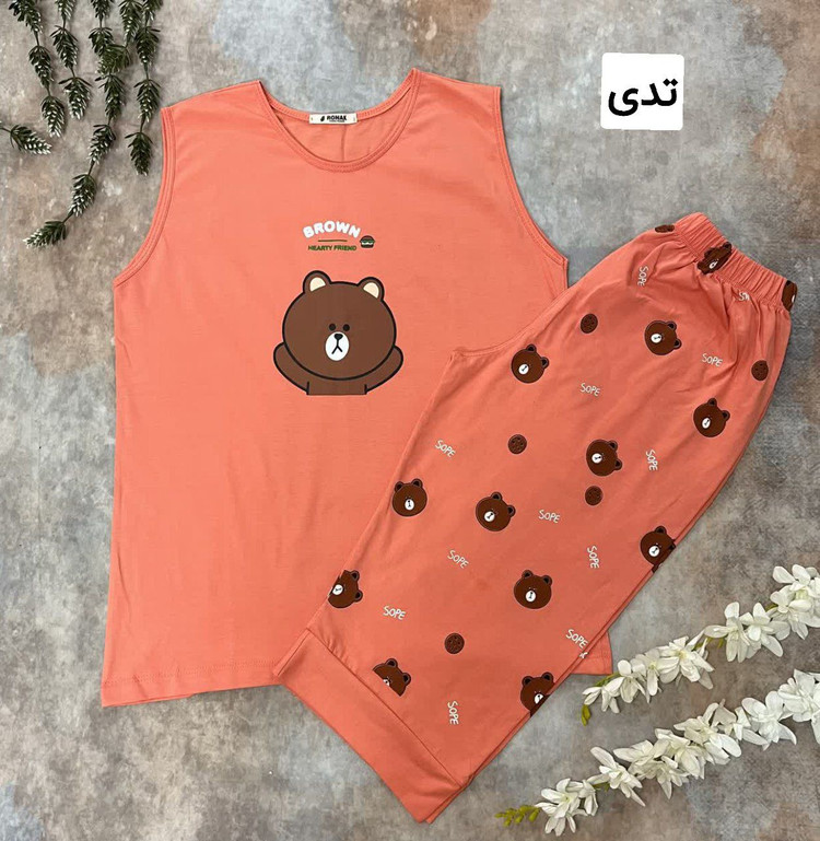 ست تاپ و شلوارک مدل عروسکی نخ پنبه چاپی