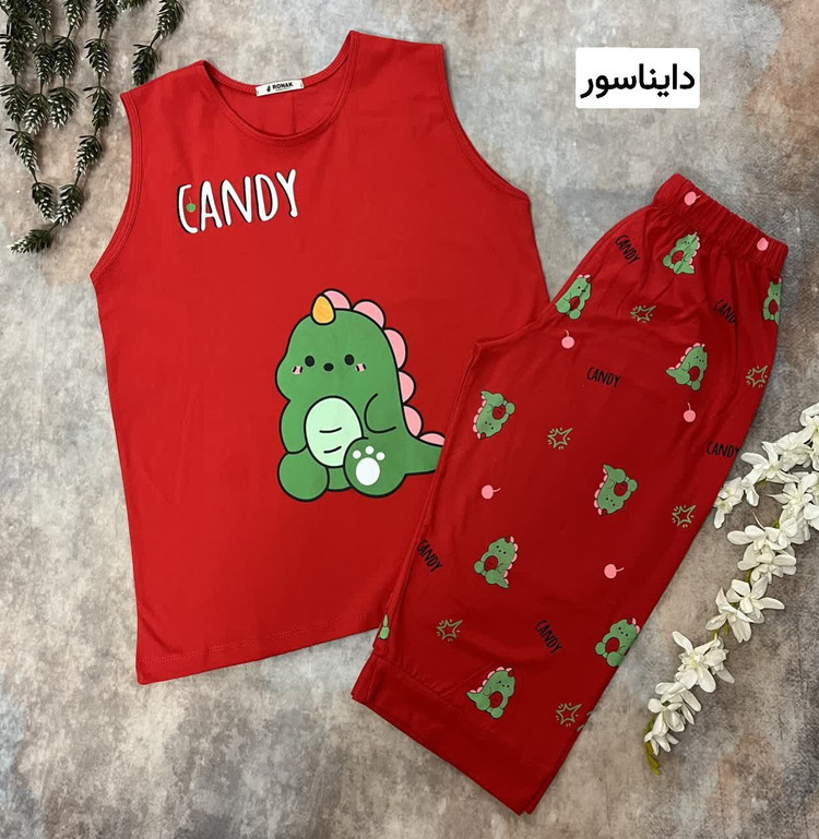 ست تاپ و شلوارک مدل عروسکی نخ پنبه چاپی