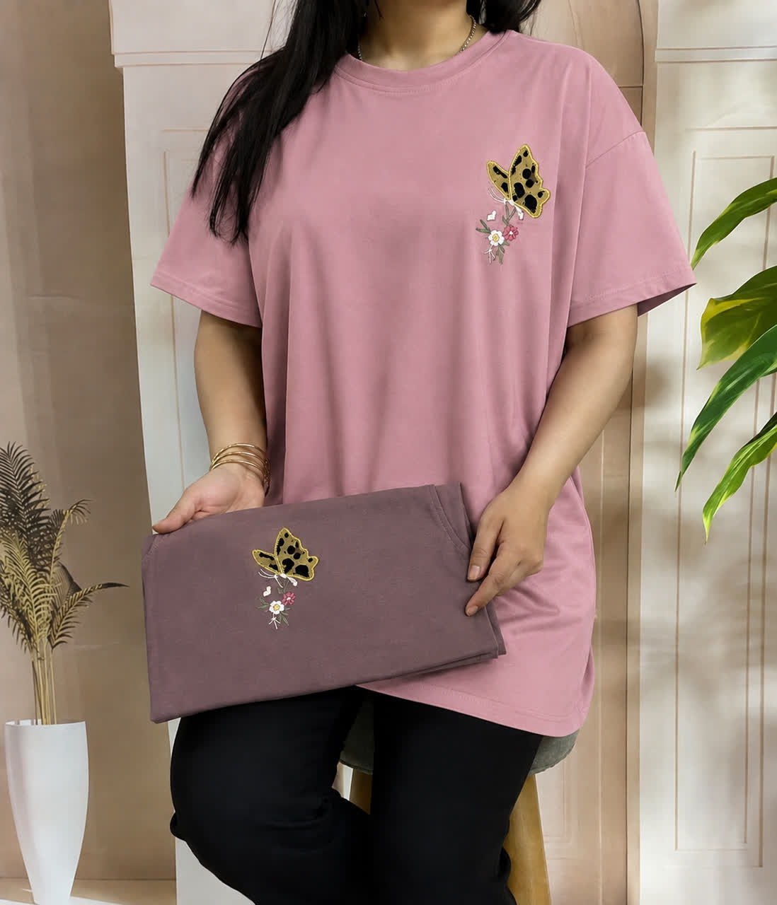 تیشرت پروانه نخ پنبه گلدوزی