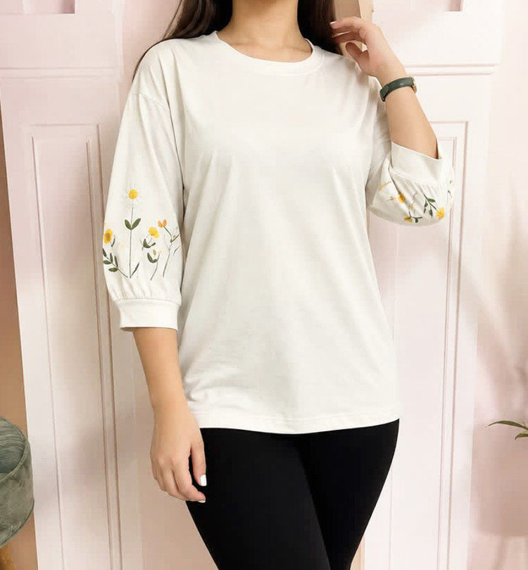 تیشرت مدل دلانا نخ پنبه آستین گلدوزی